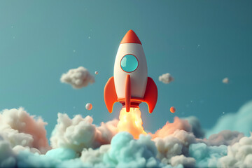 Space rocket going up, creative concept.