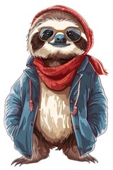 Naklejka premium An endearing illustration of a sloth in a relaxed pose