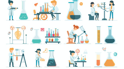Colorful icons set with biochemical science laborator