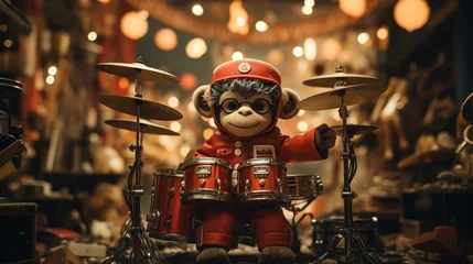 Fotobehang Vintage animated monkey with cymbals © Parinwat Studio