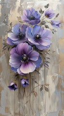 an oil painting of purple flowers is included