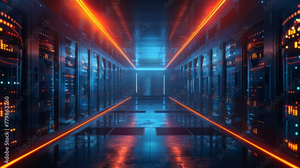 Poster Image of a data center rendered in 3D