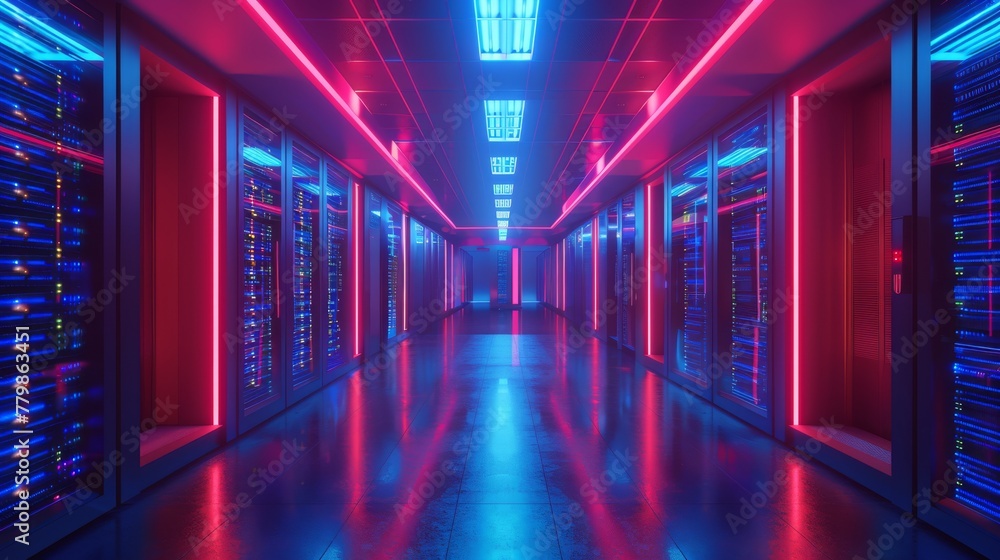 Poster An illustration in 3D of a data center...
