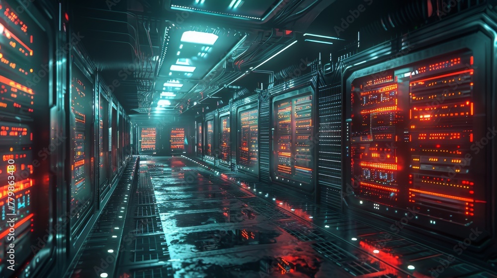 Poster The data center is illustrated in a 3D render...
