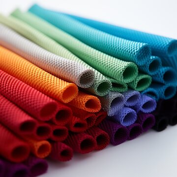 Swatches of cloth in vibrant colors against a clean white background