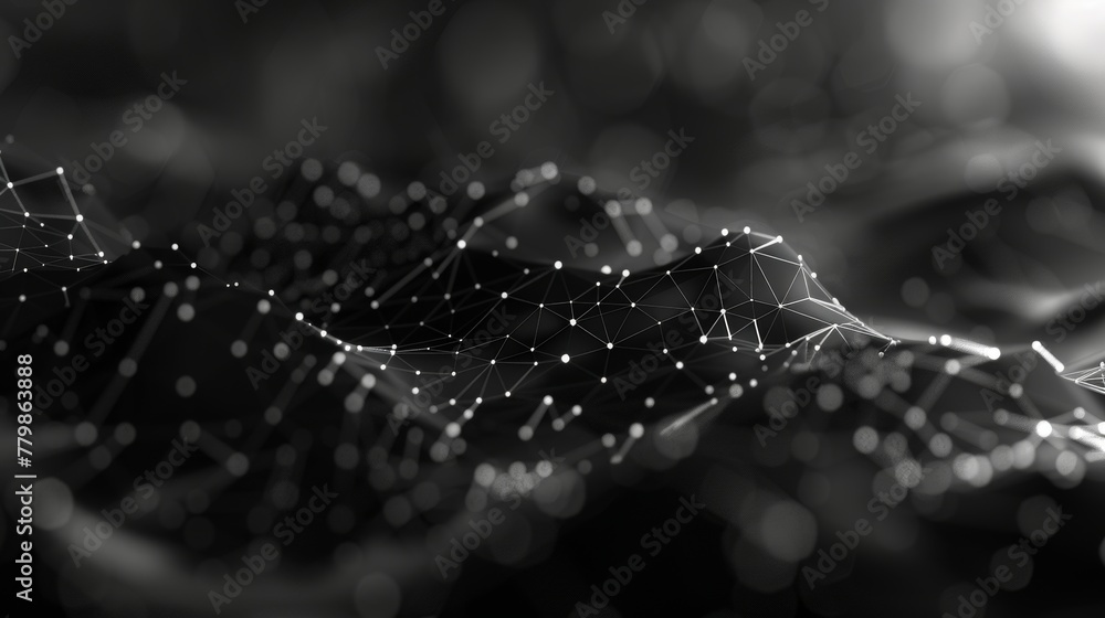 Poster Dark polygonal background with connecting dots and lines. 3D rendering.....