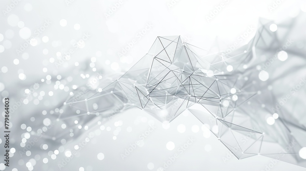 Poster White 3D Abstract Polygon Background with Low Poly Connecting Dots and Lines - Futuristic HUD Background.