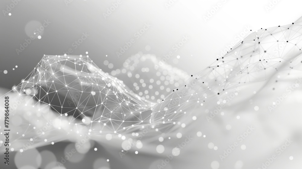 Poster 3D Abstract Polygonal White Background with Low Poly Connecting Lines and Dots - Futuristic HUD Background