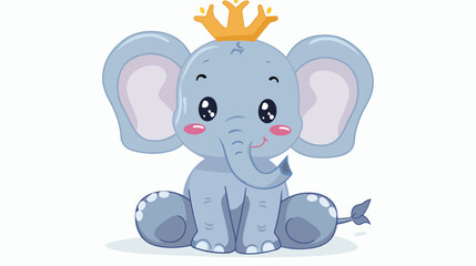 Cute baby elephant is sitting and wearing a crown flat