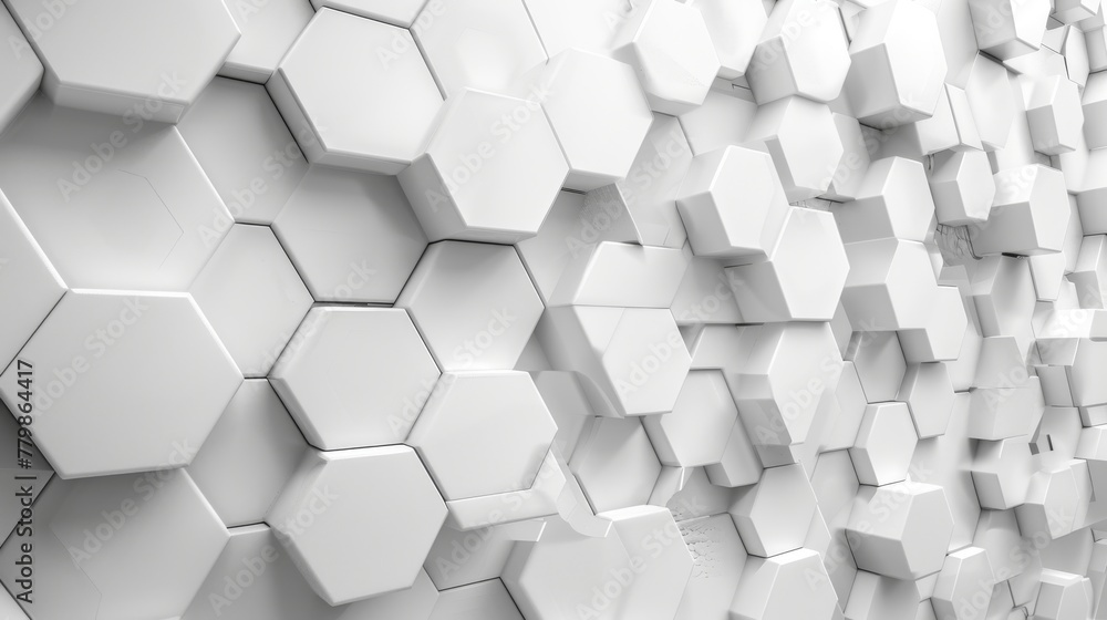 Poster A 3D rendering of a white geometric hexagonal abstract background.