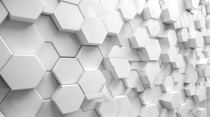 A 3D rendering of a white geometric hexagonal abstract background.