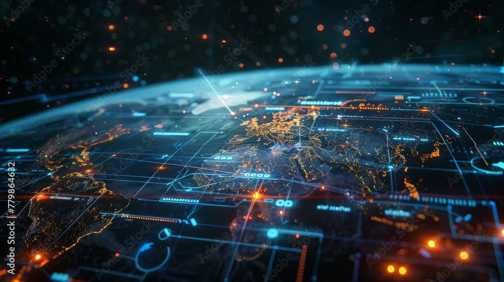 Poster Space agency data exchange and global network 3D rendering of this image