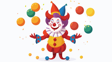 Cute clown cartoon juggling colorful balls flat vector