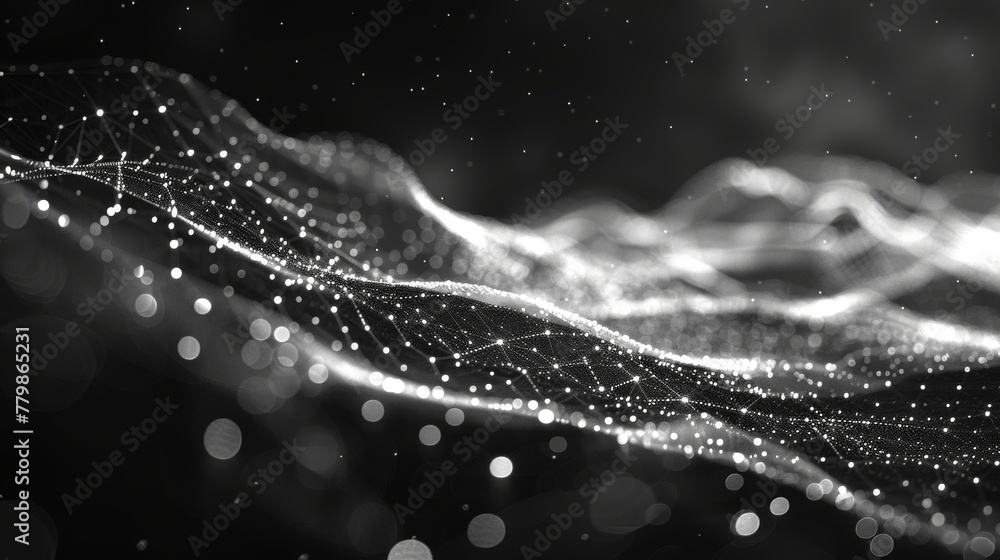 Poster An abstract rendering of futuristic dots and lines. A geometric digital connection structure. A futuristic black abstract grid. The plexus with particles. An artificial intelligence.