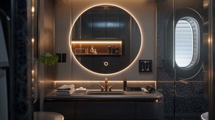 A sleek and stylish smart mirror with built-in LED lighting and touch controls for personal grooming