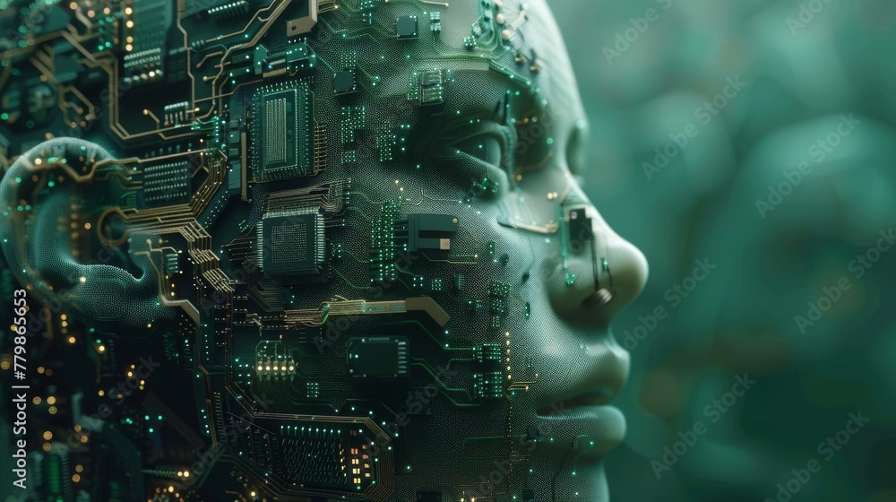 Aufkleber detailed outline of a human head with circuit boards inside. technology and engineering concept. 3d 