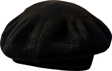 Black flat cap isolated cut out on transparent background