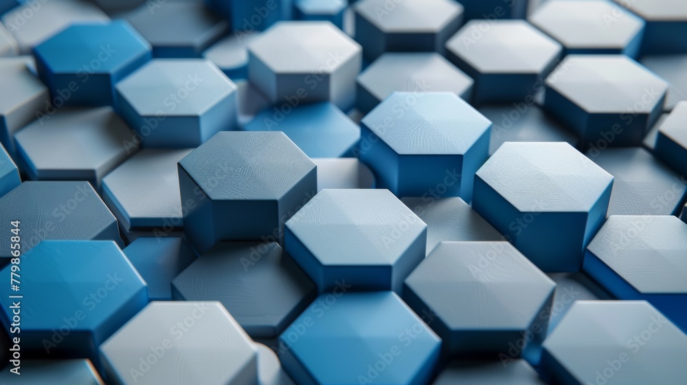 Poster a gray and blue hexagonal background in 3d