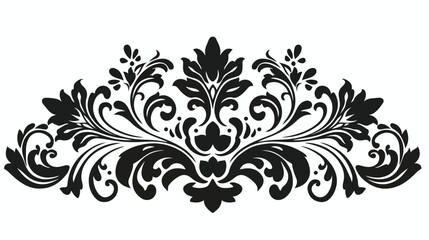 Damask graphic ornament. Floral design element. Black