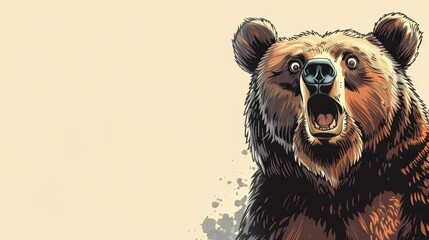   A sketch of a brown bear expressing surprise, mouth agape - obrazy, fototapety, plakaty