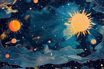 Fototapeta premium Sun's Epic Space Odyssey: A Whimsical Daily Journey Reimagined