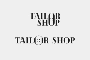 Tailor shop sewing or clothing emblem, label, logo template. Button silhouette 02