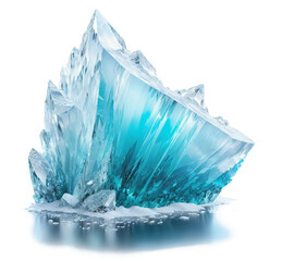 Arctic iceberg, glacier ice rock, blue and white transparent crystal with frozen water and snow. Png isolated on transparent background, realistic northern iceberg