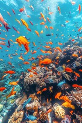 Fototapeta na wymiar School of Fish Swimming Above Coral Reef