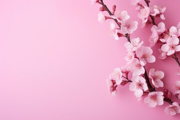 A pink background with flower floral borders and a pink blank paper for text or content