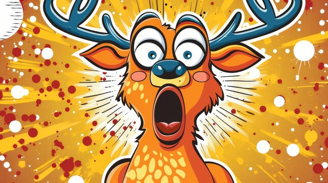   A cartoon image of a deer with a surprised expression and antlers atop its head