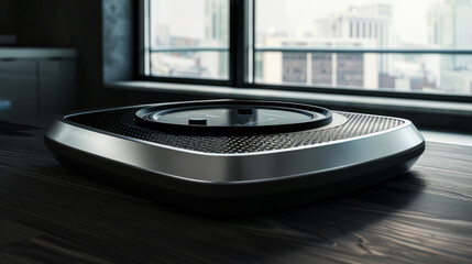 A modern and minimalist black and silver smart scale with body composition analysis for fitness tracking