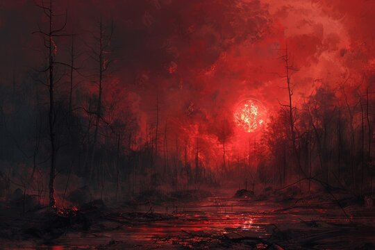 Gory land, spooky scenery, artwork, online drawing