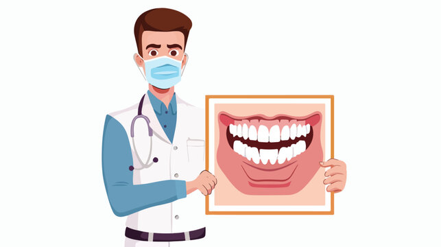 Dentist doctor in a mask with a picture of a mouth