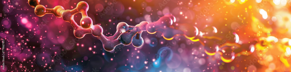 Aufkleber a colorful representation of a molecule with a nebula-like backdrop