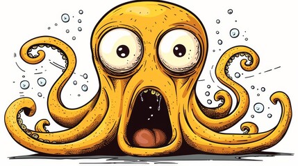   An octopus with its mouth and eyes widely open - obrazy, fototapety, plakaty