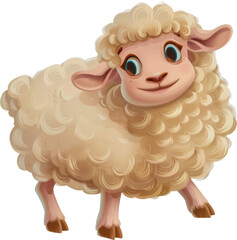Illustration of a fluffy sheep with black face cut out on transparent background