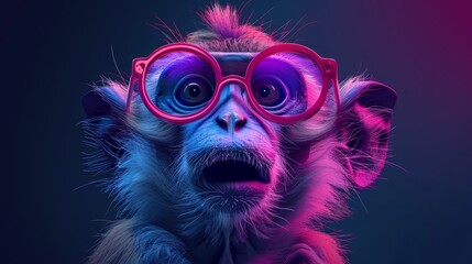   Monkey in goggles, shocked expression, mouth agape, tongue out - obrazy, fototapety, plakaty