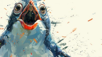   A painting of a bird with its mouth open widely - obrazy, fototapety, plakaty