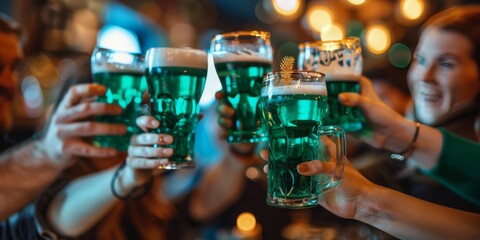Group of People Toasting With Green Beer