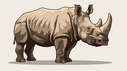   A rhino drawing on a white backdrop with a black silhouette - obrazy, fototapety, plakaty