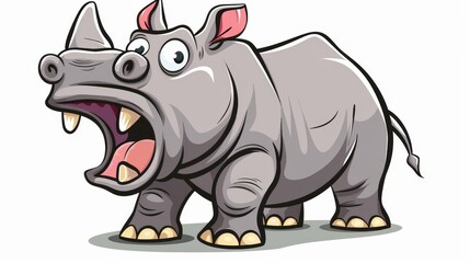   A cartoon rhino with its mouth widely open