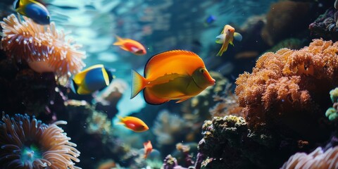 Obraz na płótnie Canvas Vibrant Fish Swimming in Large Aquarium