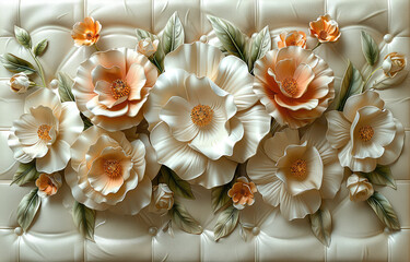 3D floral background with a quilted leather texture and quilted pattern featuring roses. Created with Ai