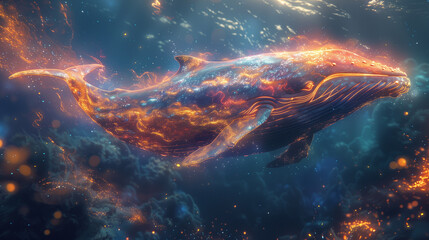 Fototapeta na wymiar digital art image of Humpback Whale in Colorful Sparks