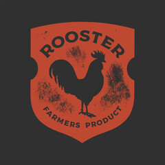 Hand drawing of Rooster in retro engraving style. Rooster in graphic vintage style. Vector logo template.