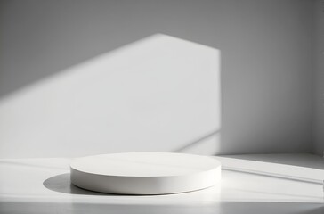 Minimalist white podium in a neutral space