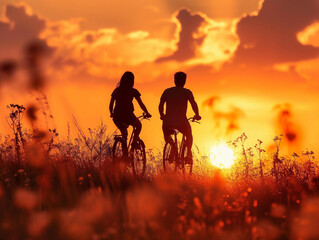 Fototapeta premium Romantic Sunset Bike Ride