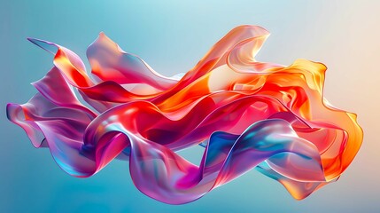 Metal Wave-like plate rainbow reflection delicate contemporary elegant modern 3D rendering  a sense of movement and energy - obrazy, fototapety, plakaty