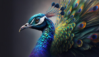 Colored abstract peacock on black background