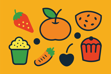 Colorful doodle Food Icons Set vector design